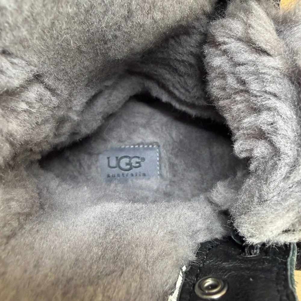 UGG Hannen Boots Mens 9.5 Black Nubuck Waterproof Lace Up Shearling Fur Lined